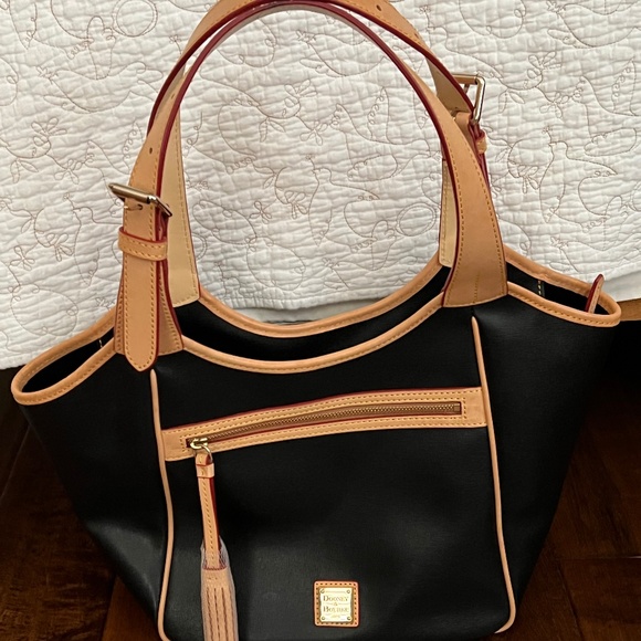 Dooney & Bourke Handbags - Dooney & Bourke Saffiano Leather Maddie Tote - Black & Tan